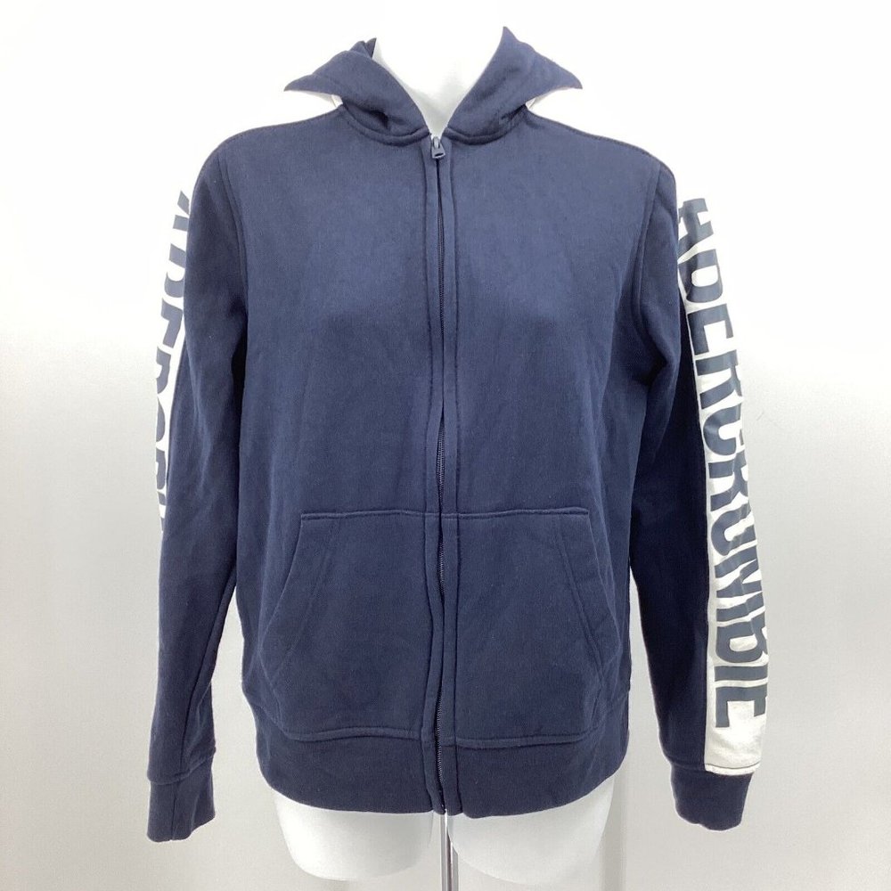 Abercrombie Unisex Size 15/16 Kids Full Zip Hoodie Sweatshirt Spell Out Sleeve